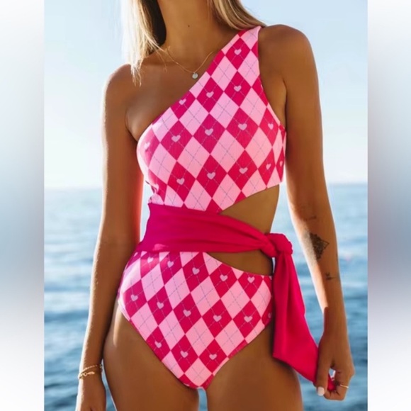 Beach Riot Other - Beach Riot Pink Argyle One Piece Swimsuit